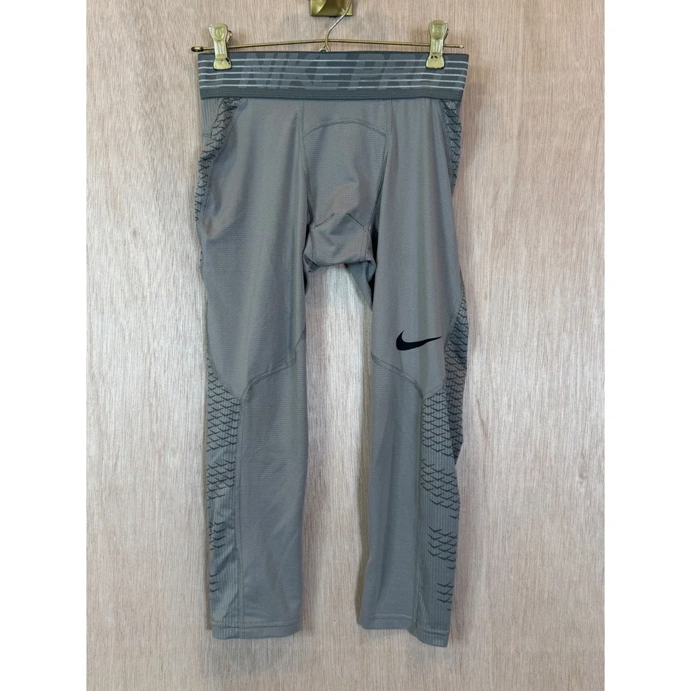 Nike Pro Mens Grey Compression Running Tights Stretch Athletic Biker Shorts